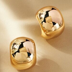 Anthropologie Thick wide Gold huggie Minimalist Half Hoop Stud Earrings …